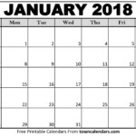Printable January 2018 Calendar Towncalendars