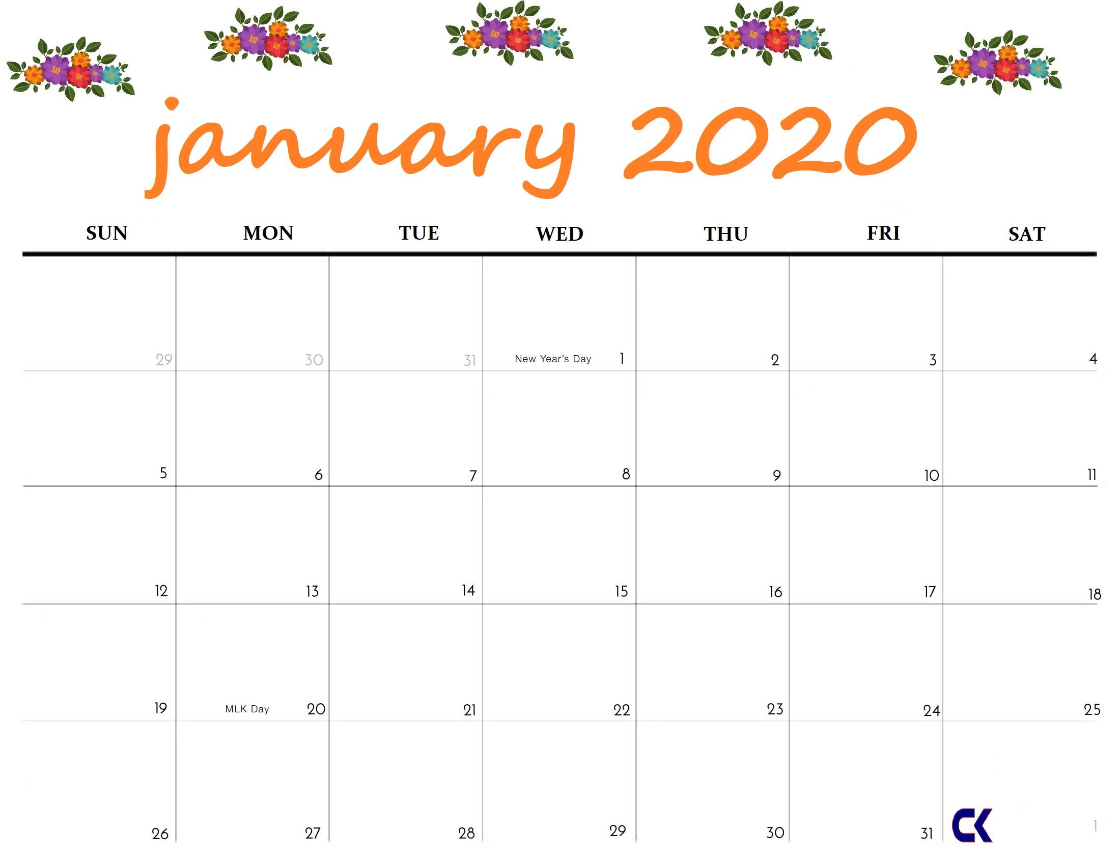 Printable January 2020 Calendar Floral Template Calendar Template
