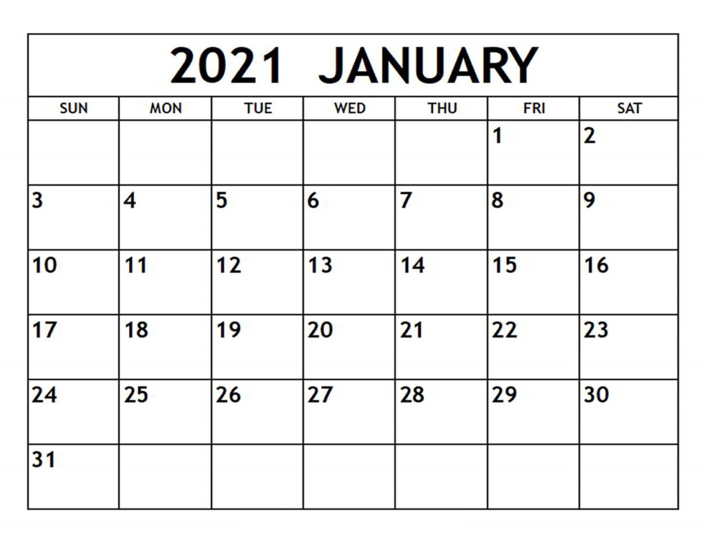 Printable January 2021 Calendar Template Zudocalendrio