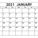 Printable January 2021 Calendar Template Zudocalendrio