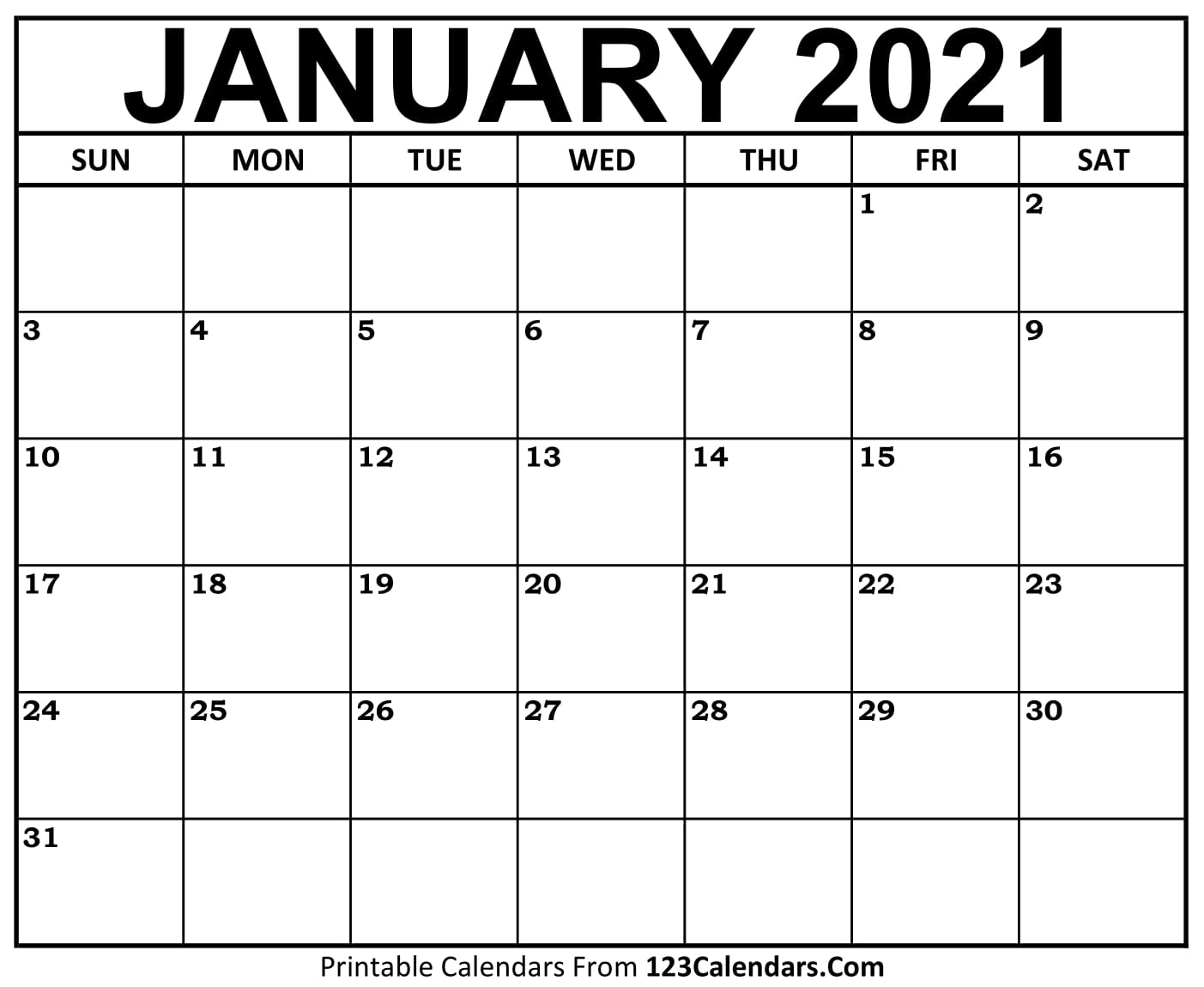 Printable January 2021 Calendar Templates 123Calendars