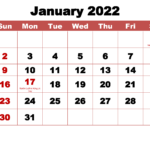 Printable January 2022 Calendar With Holidays Word PDF