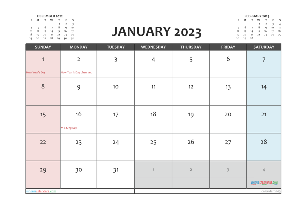 Printable January 2023 Calendar Free 12 Templates