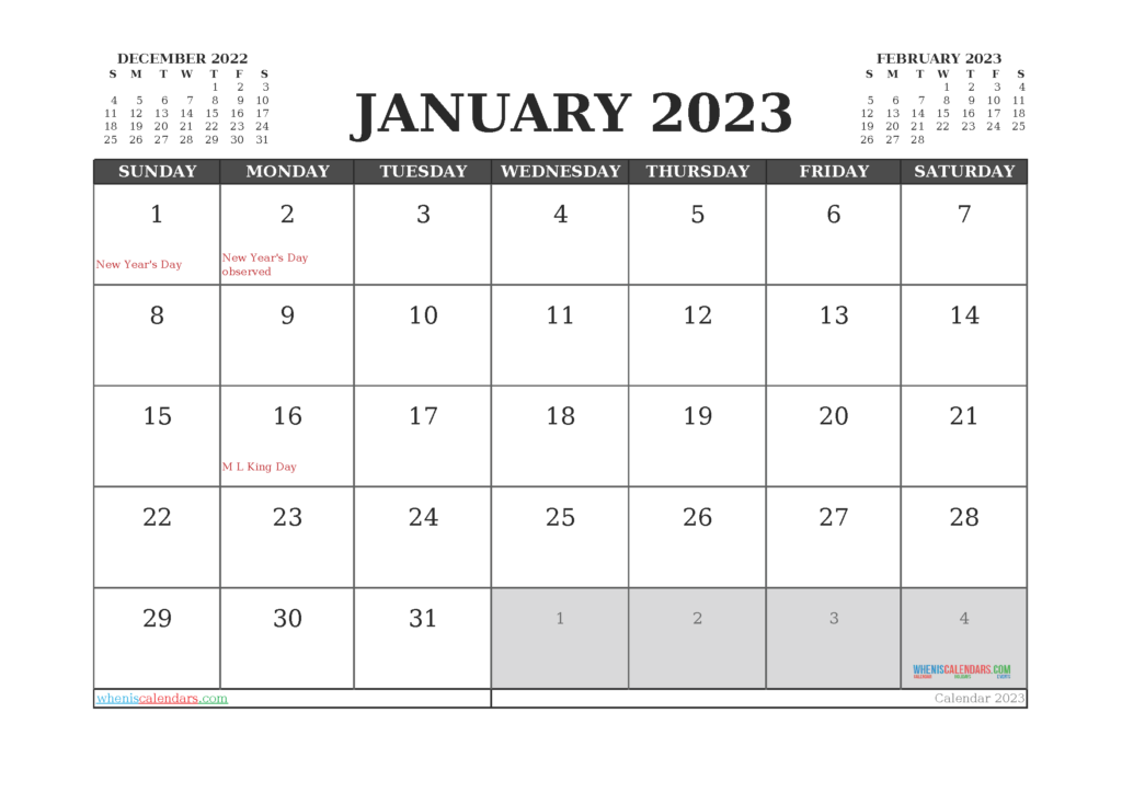 Printable January 2023 Calendar Free 12 Templates