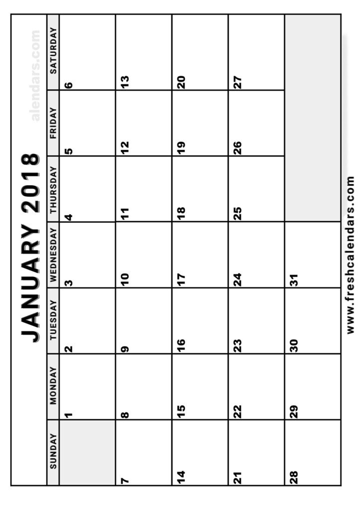 Printable January Calandar 8 X 11 Free Calendar Template