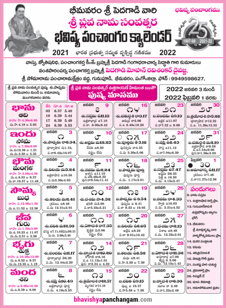 Pushya Masam Telugu Calendar 2022 January To February 2022 Bhavishya 