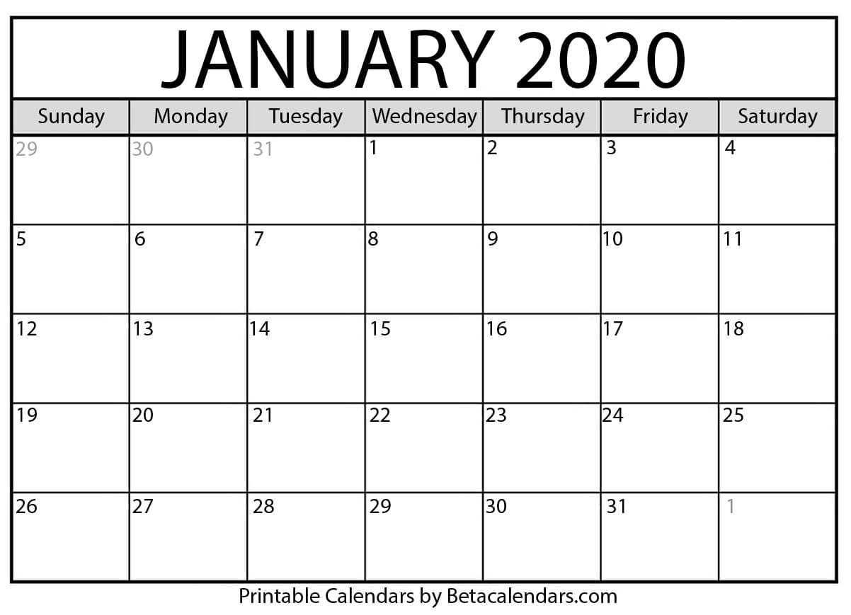 Show Me A Calendar Of January 2020 Calendar Template Printable