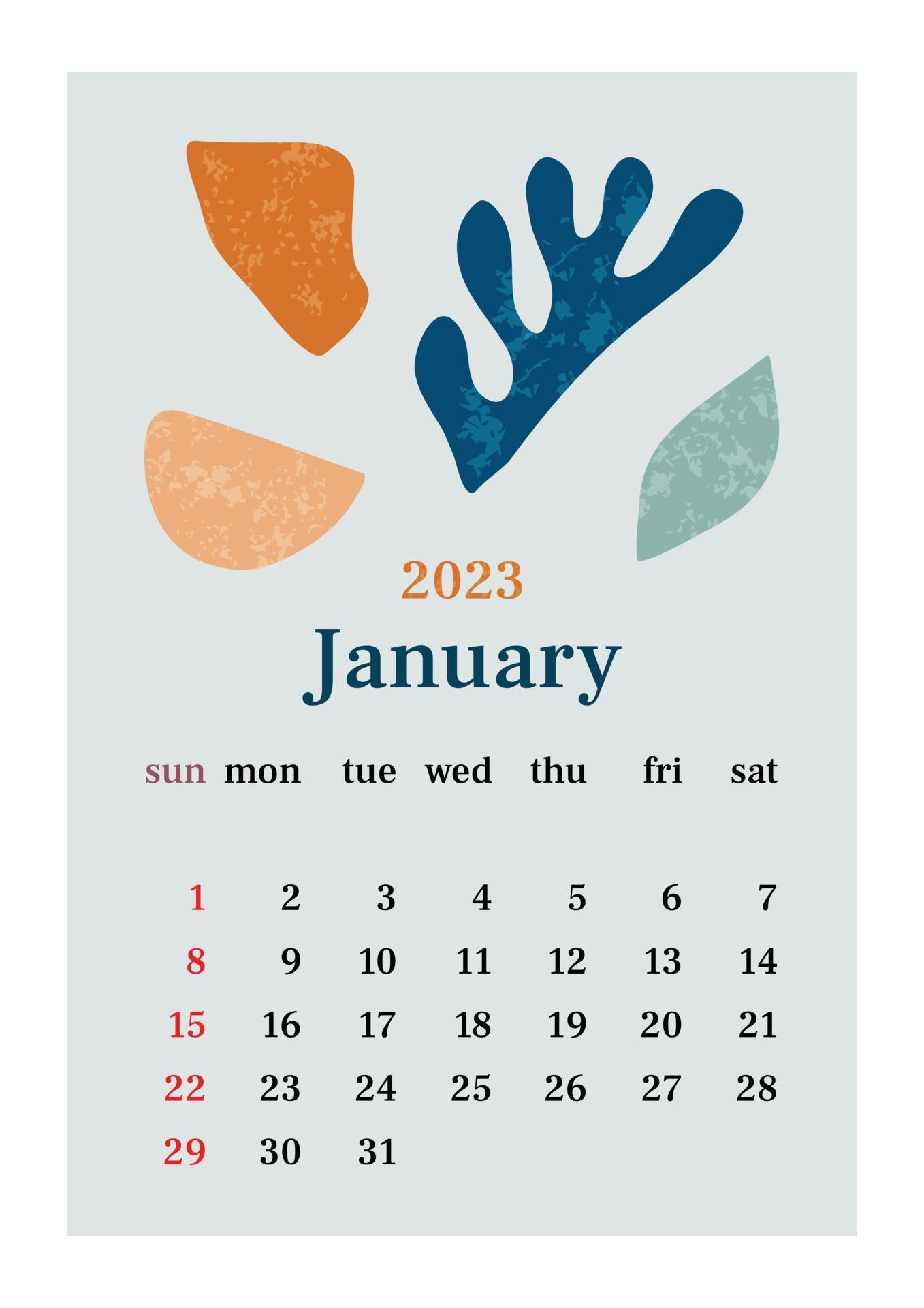 The Page With The Month January 2023 With Abstract Organic Shapes In