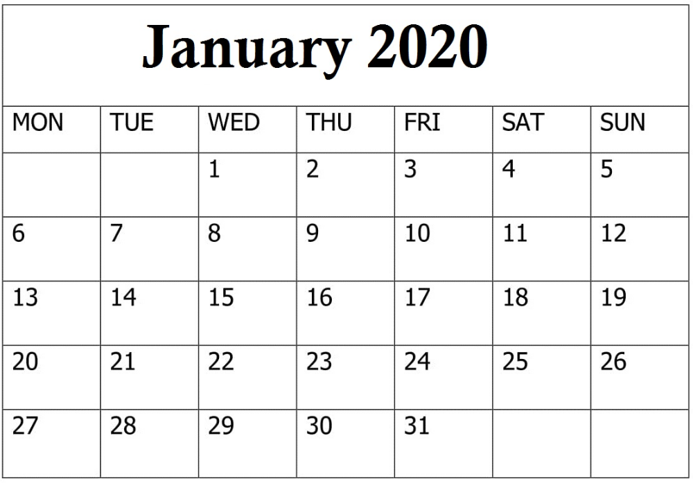 Weekly Calendar January 2020 Printable With Events Printable Calendar 